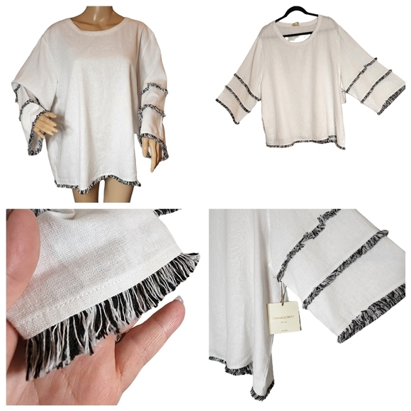 NWT Cynthia Rowley linen blend fringe blouse - Picture 1 of 15